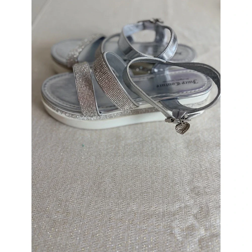 Juicy Couture Tonko‎ Silver Metallic Rhinestone Platform Sandals Womens 9.5